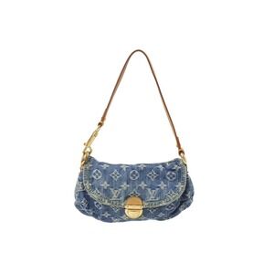 LOUIS VUITTON Pleaty Handbag Monogram Denim Leather Blue